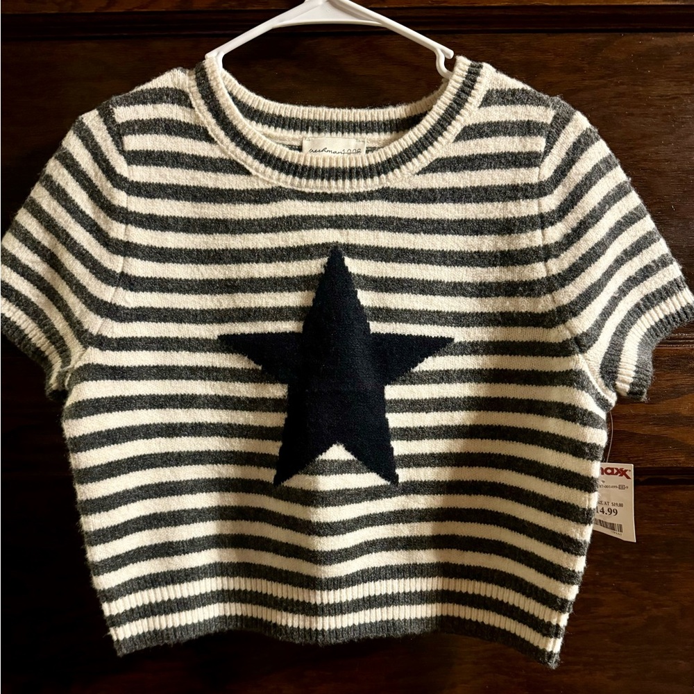Freshman Striped Knit Top in Black and Cream, Size L,  NWT